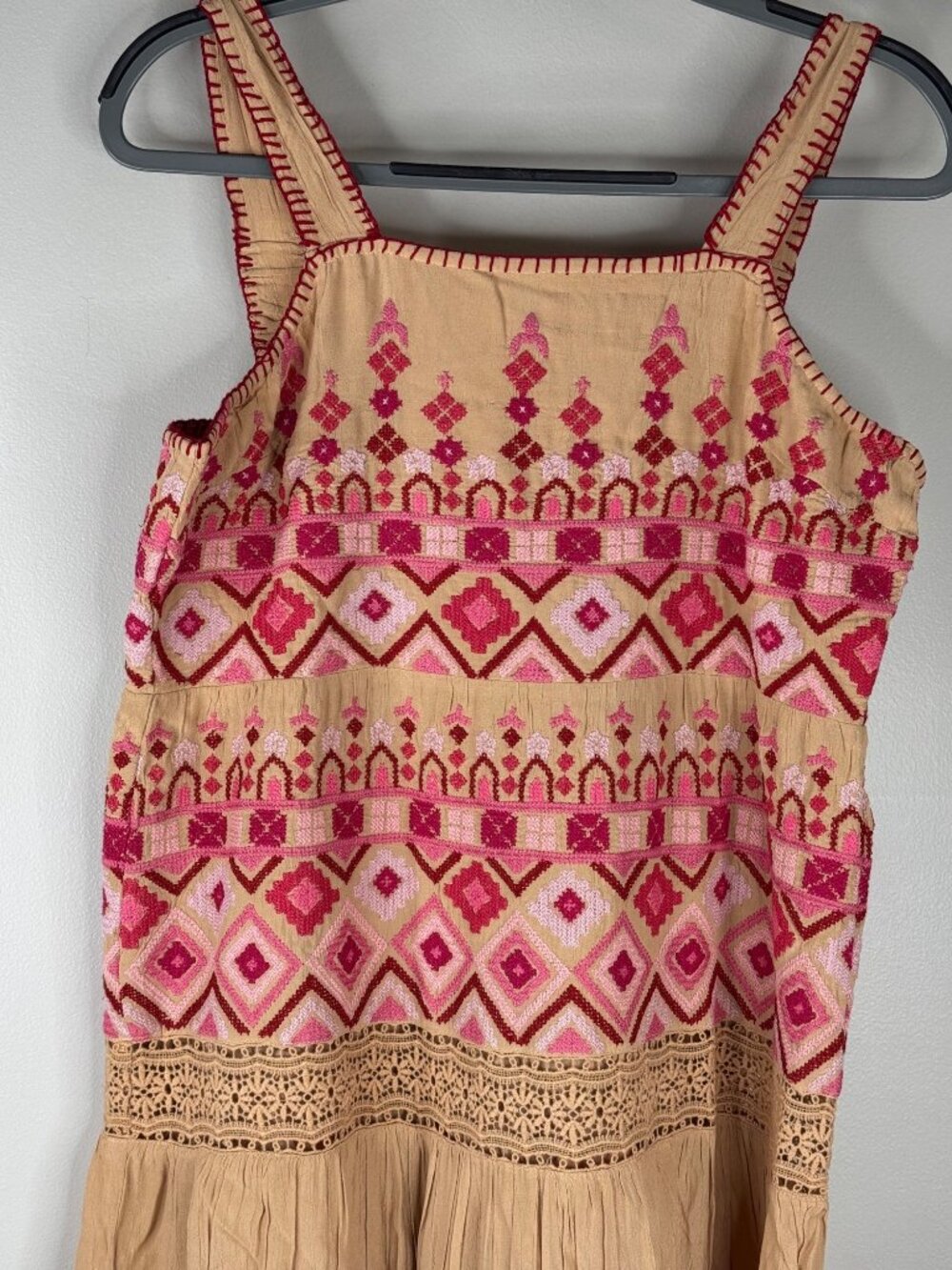 Sundance Embroidered Garden Sunset Maxi Dress Pink Tan Petite 12 12P NWT - Picture 6 of 9